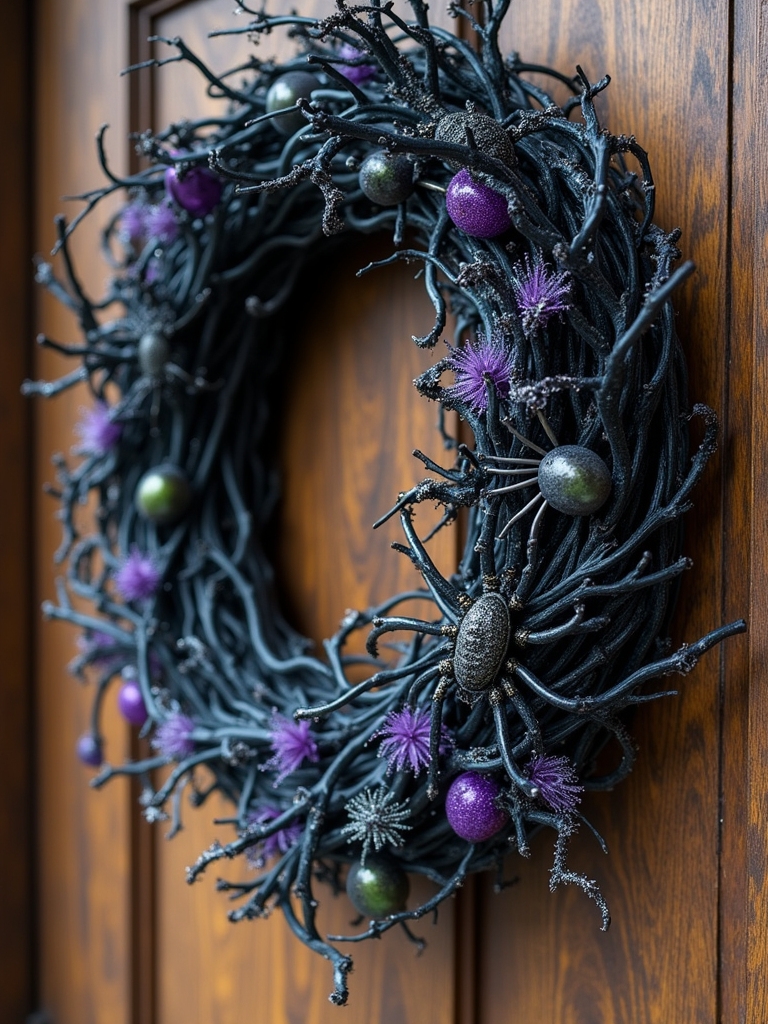 spider themed halloween wreath crafting
