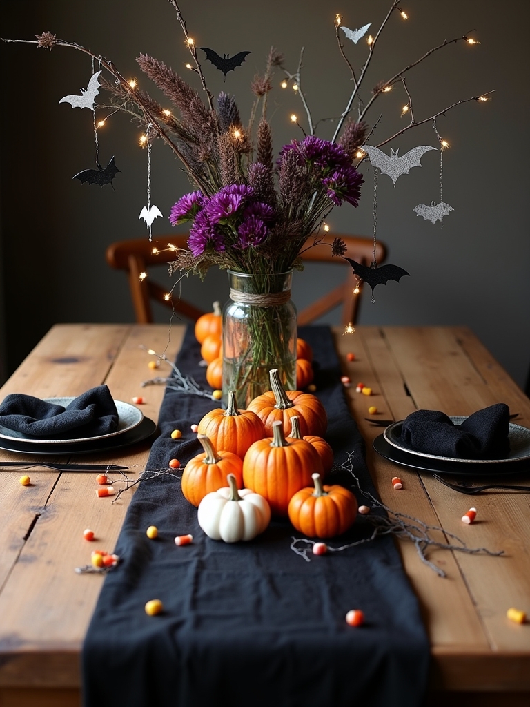 spooky bat themed table decor