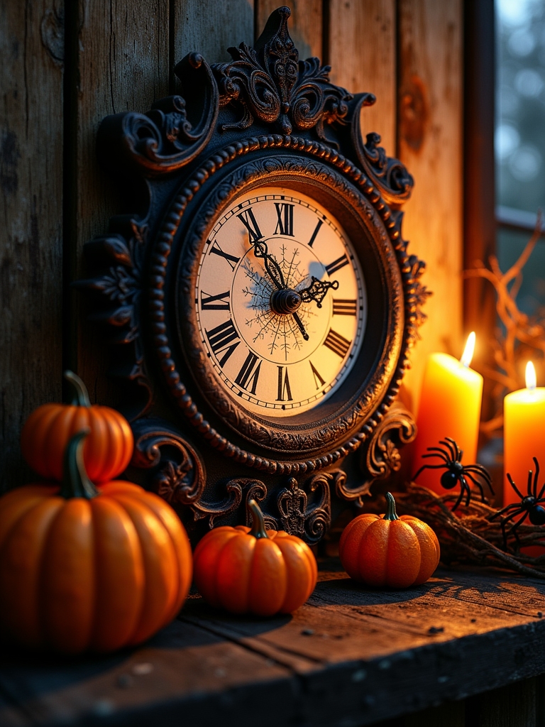 spooky cobweb clock decor