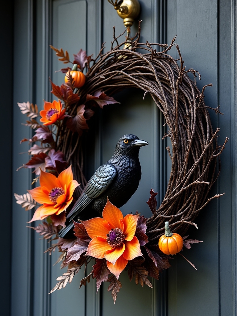 spooky crow wreath decoration
