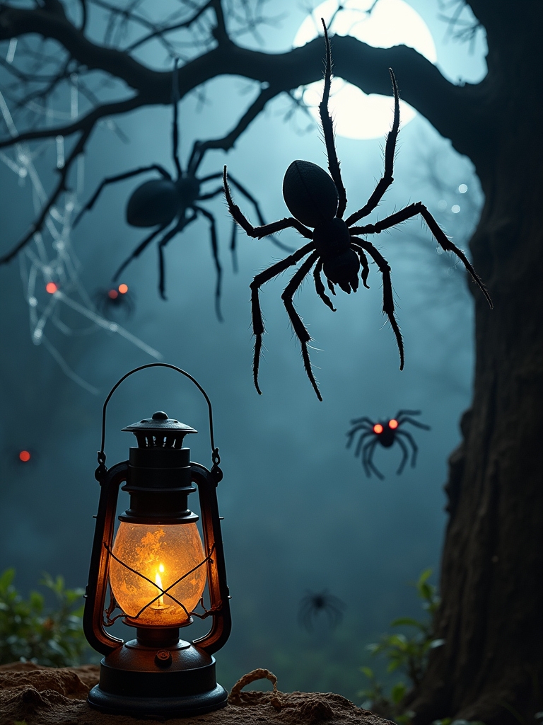 spooky hanging spider decor