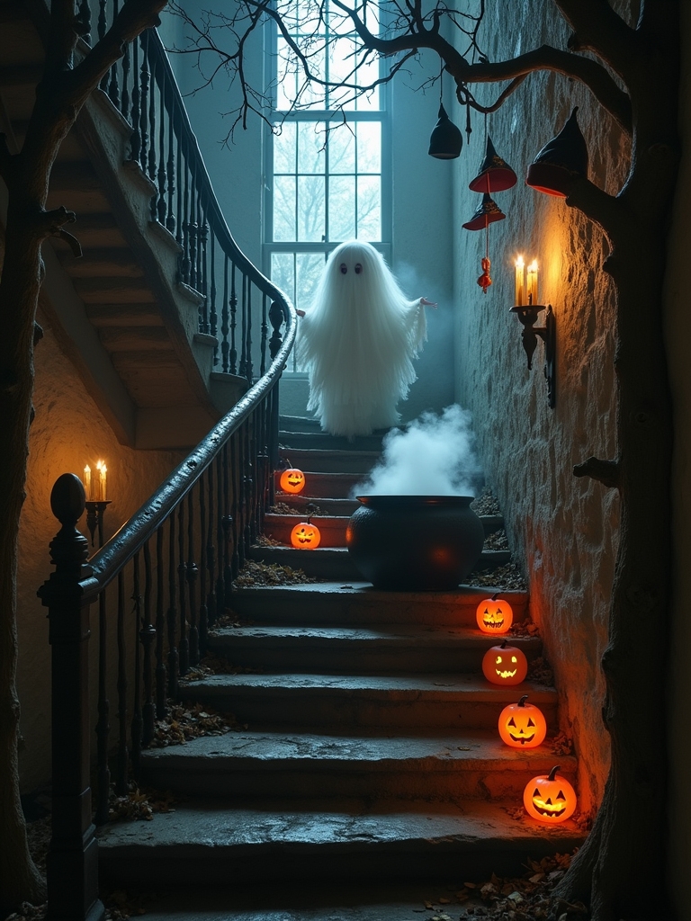 spooky staircase halloween decor