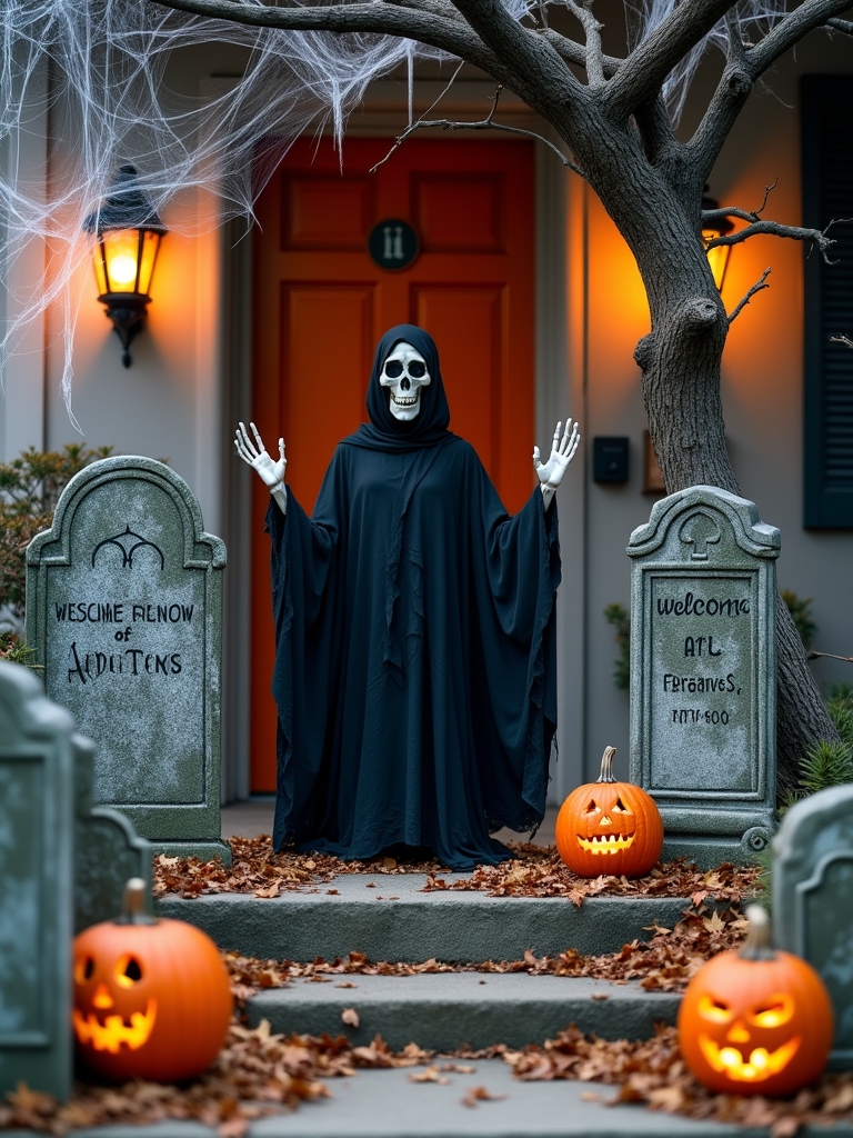 spooky tombstone porch display
