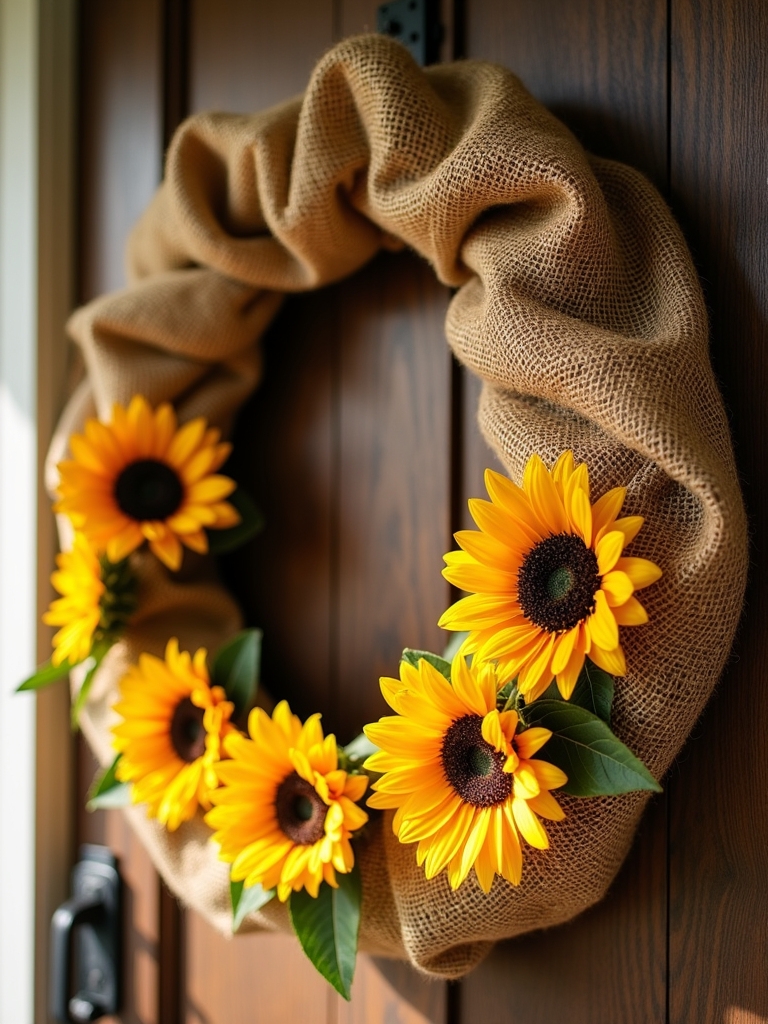 sunflower burlap autumn wreath