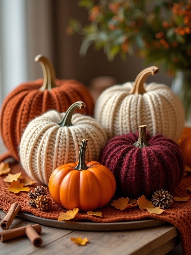 sweater wrapped pumpkin decor