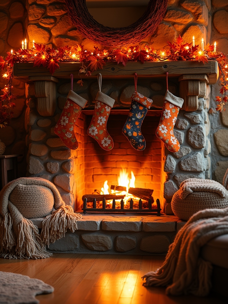 themed autumn fireplace stockings