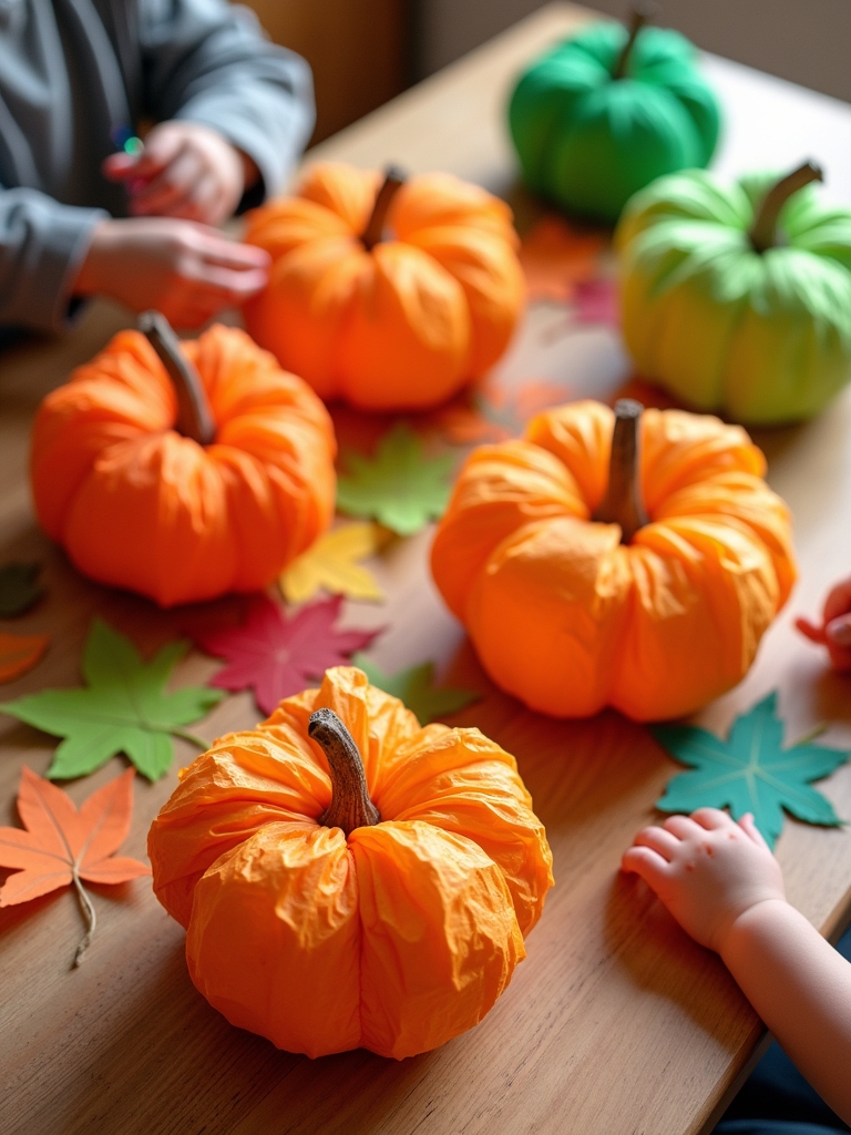 tissue paper pumpkin craft
