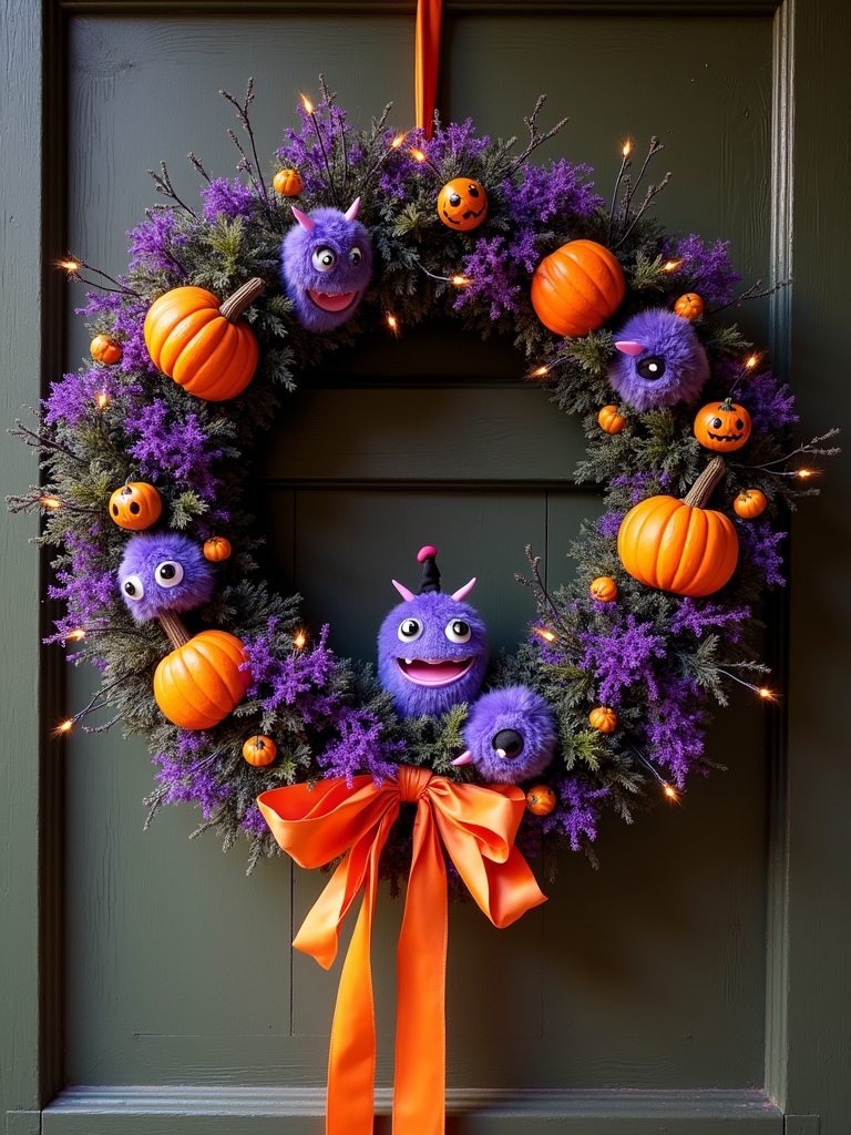 vibrant halloween monster wreath