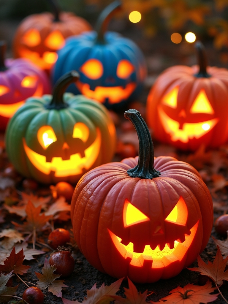 vibrant rainbow pumpkin decor