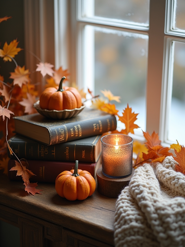 vintage autumn book decor
