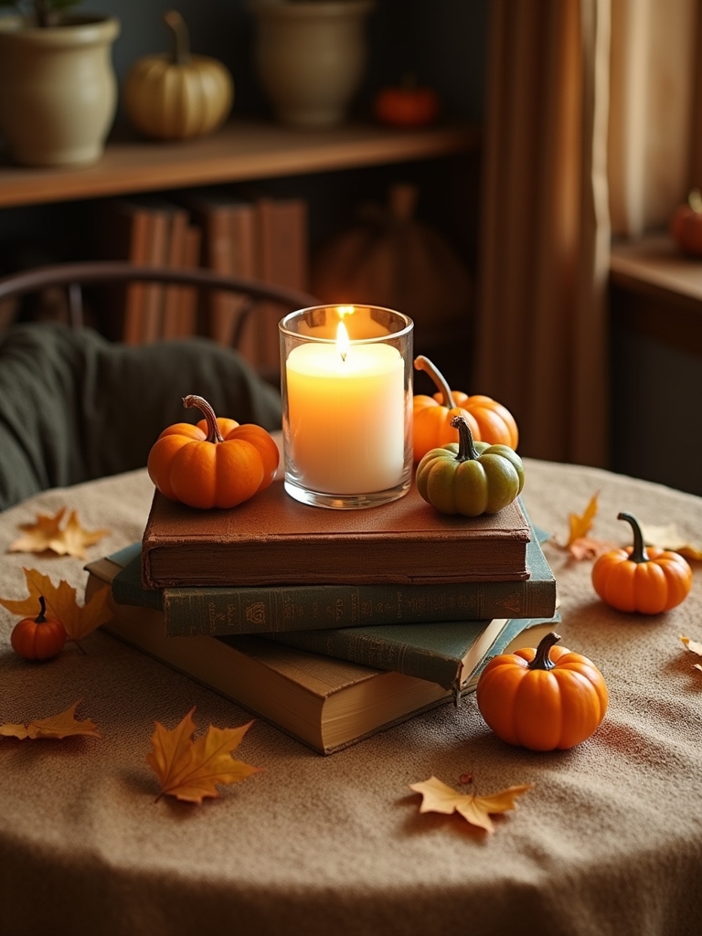 vintage books and candles
