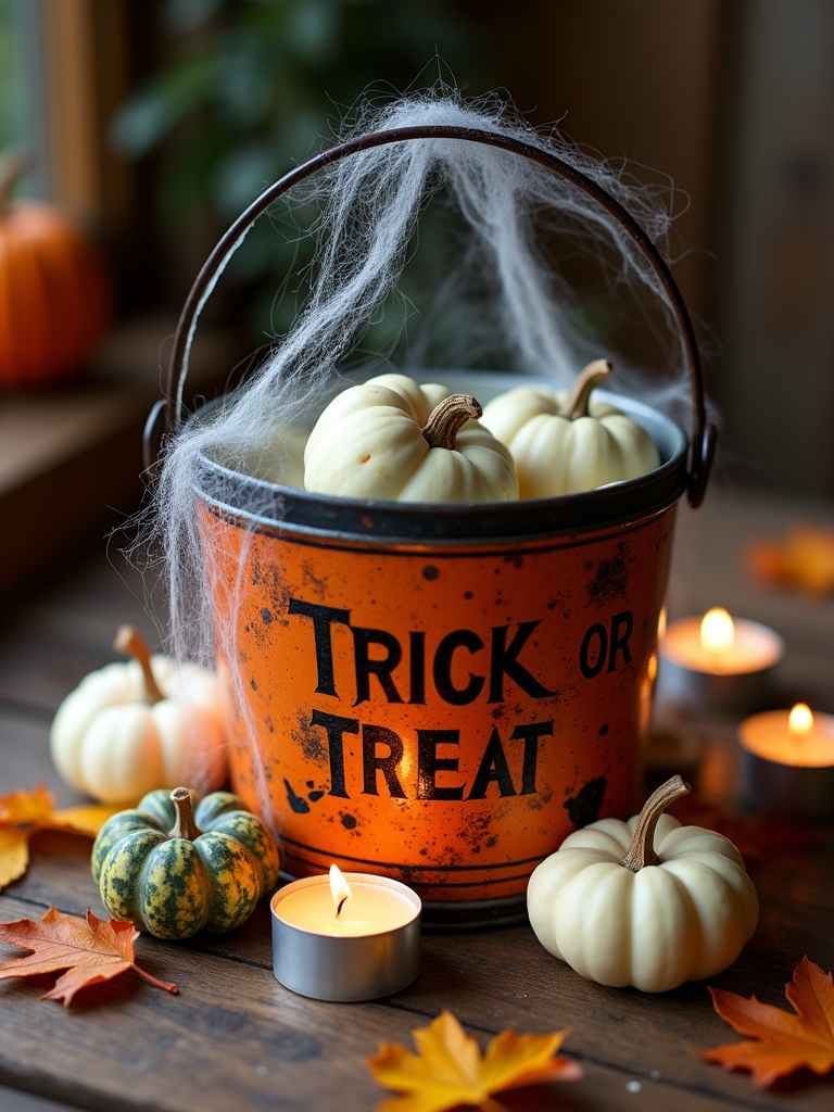 vintage halloween decor bucket