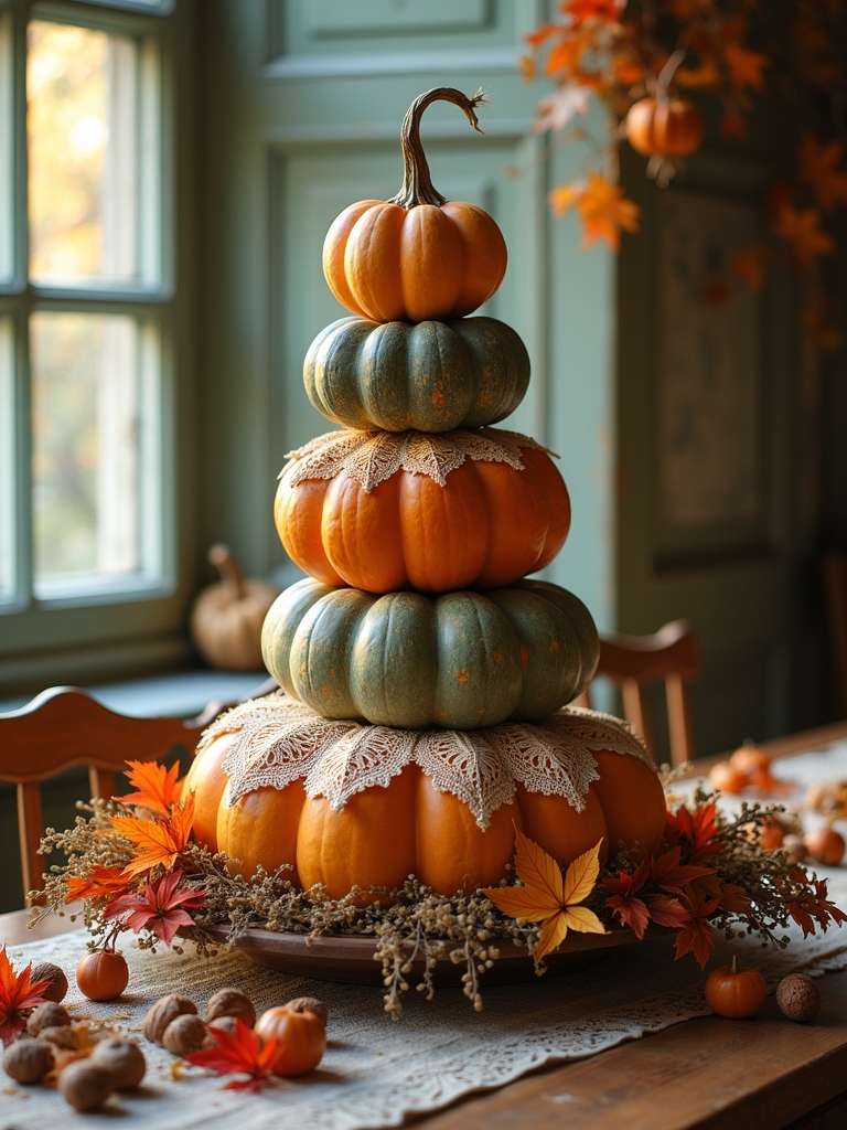 vintage pumpkin stack arrangement