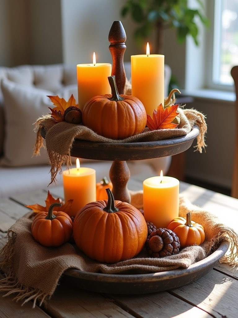warm rustic candle display