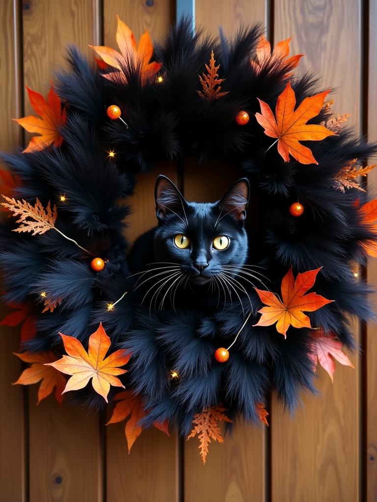 whimsical black cat wreath