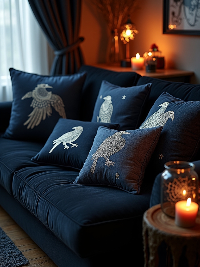 whimsical crow pillow decor