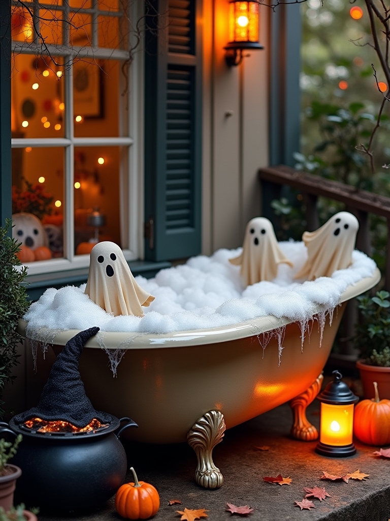whimsical halloween bathtub display