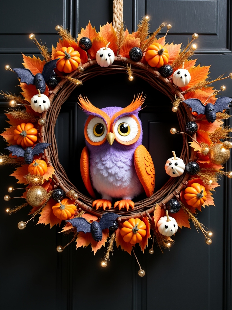 whimsical halloween owl wreath