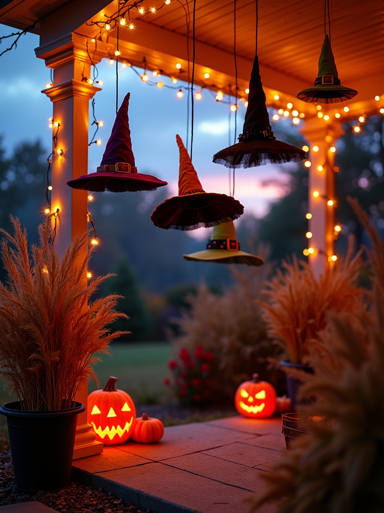 whimsical hanging witch hats