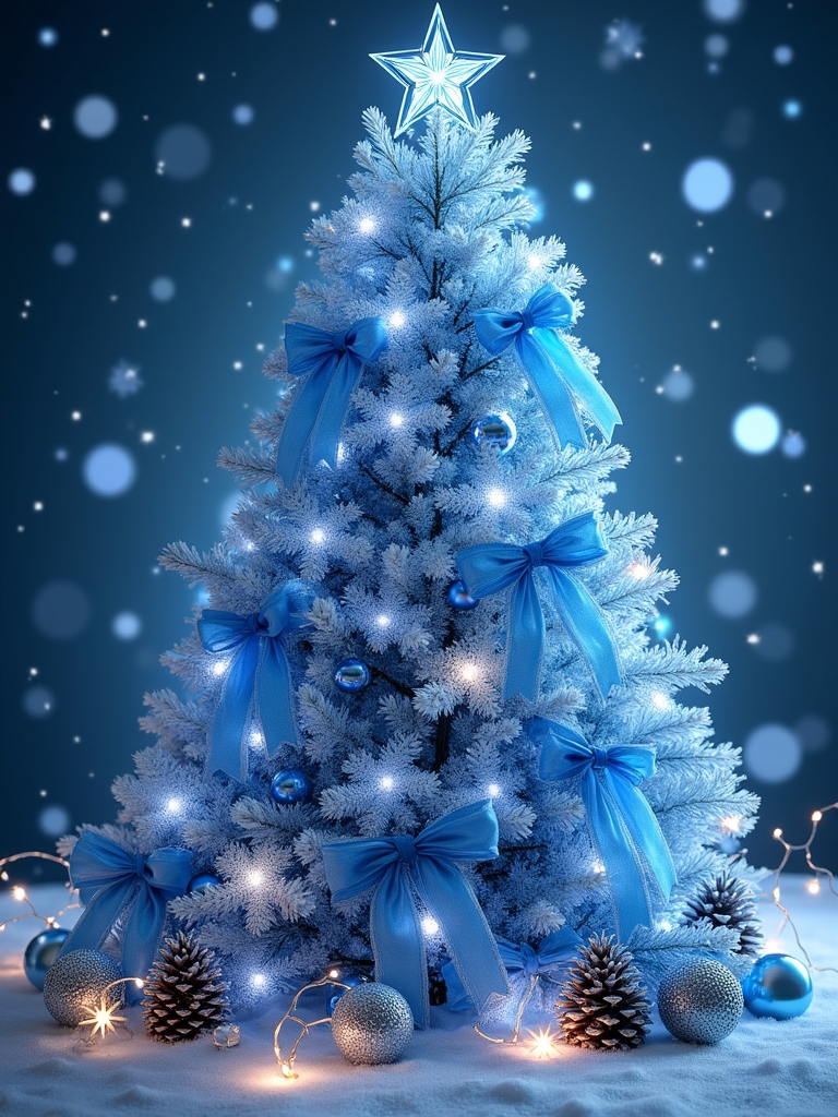 blue ribbons enhance decor