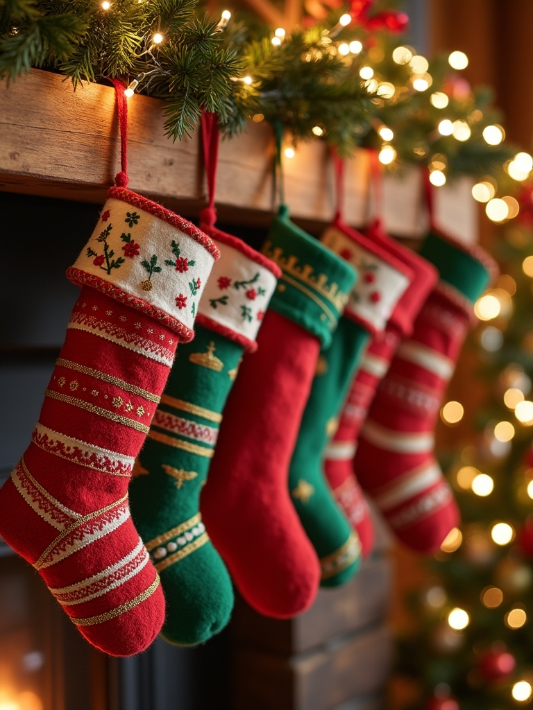 bright festive striped stockings