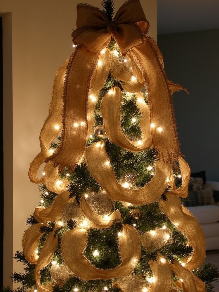 burlap ribbon and fairy lights