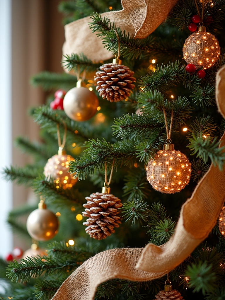 burlap wrapped pine cone ornaments