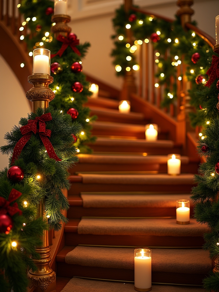 candlelit staircase holiday decor