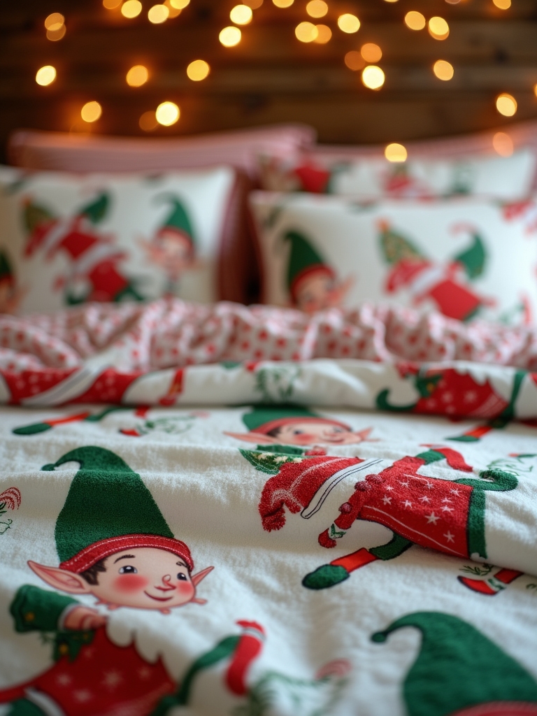 cheerful elf print linens