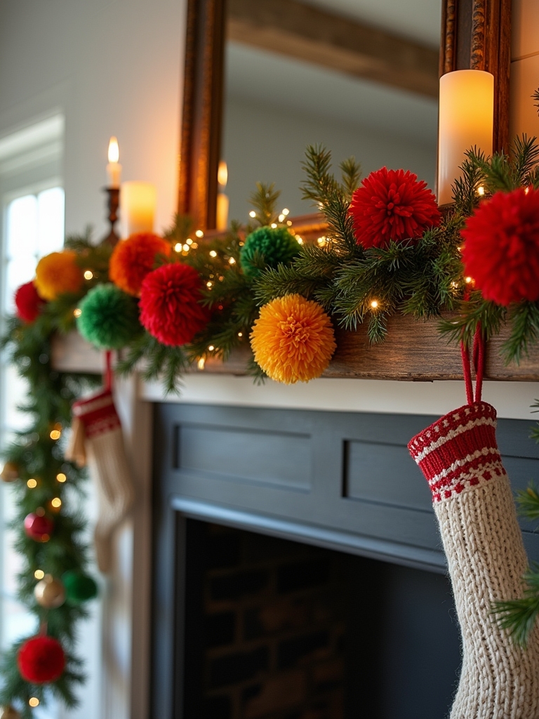 colorful festive mantel decorations