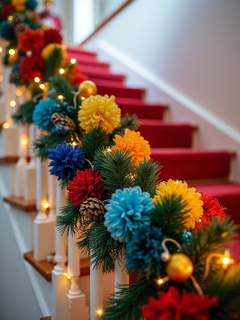 colorful festive staircase decor