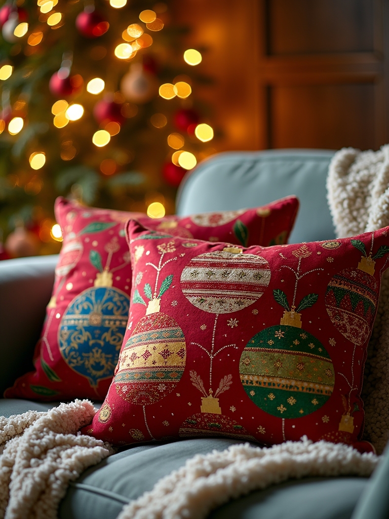 colorful holiday ornament pillows