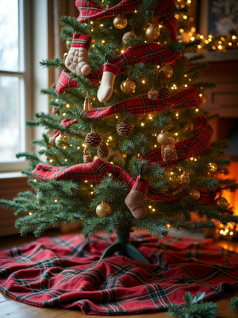 colorful plaid tree accents