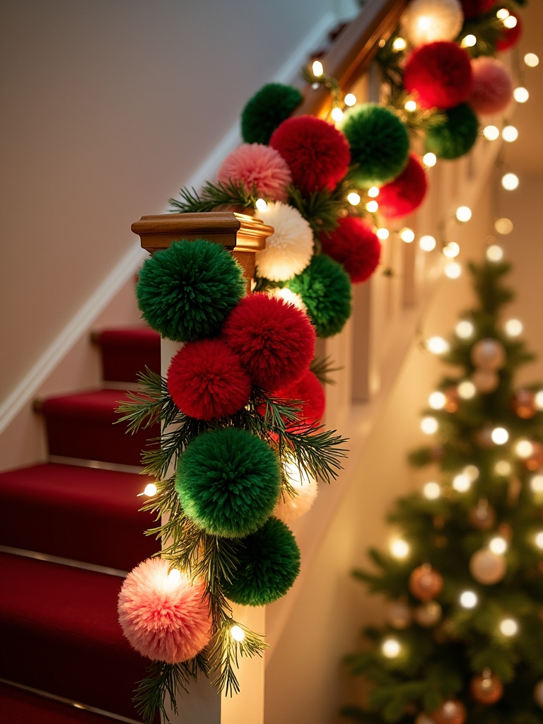 colorful pom pom garland creation