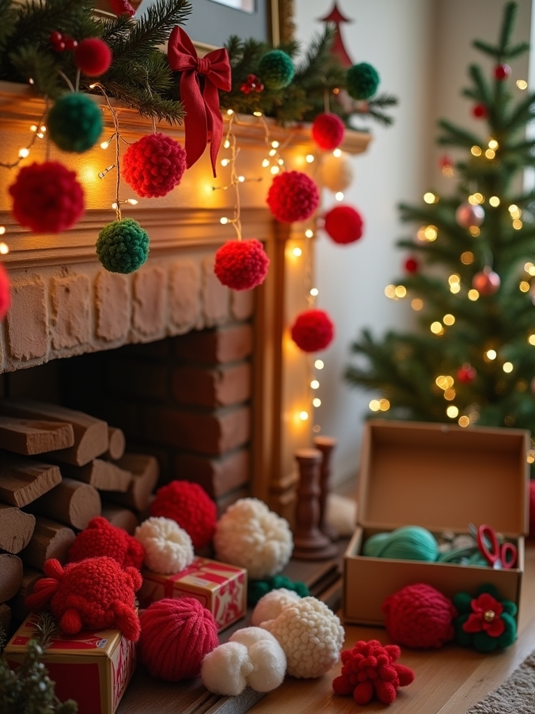 colorful pom pom garland creation