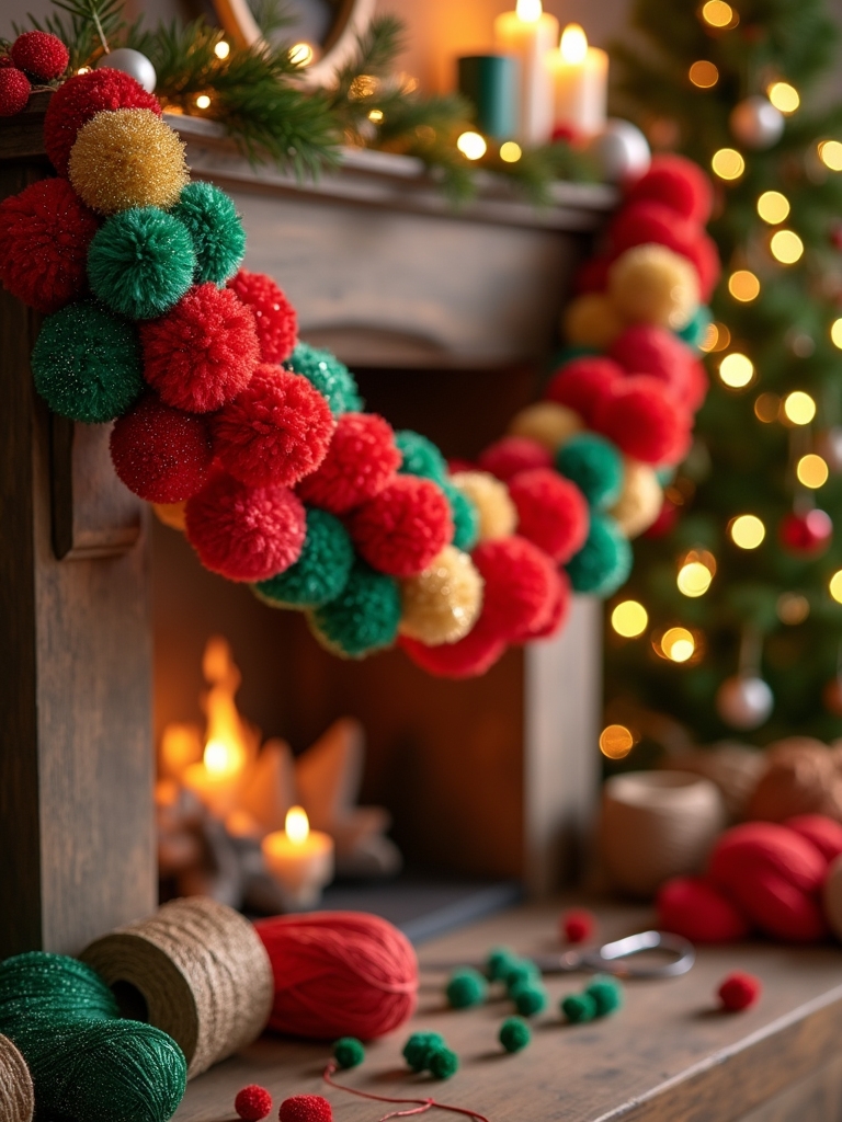 colorful pom pom garland creation