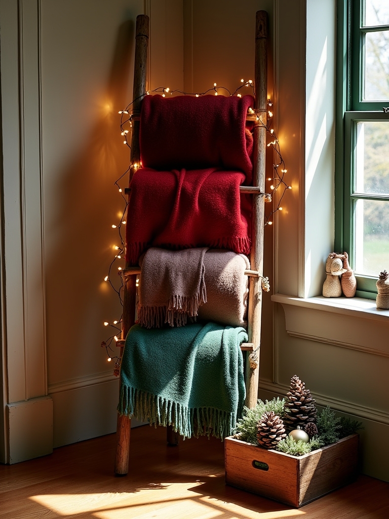cozy blankets on ladder
