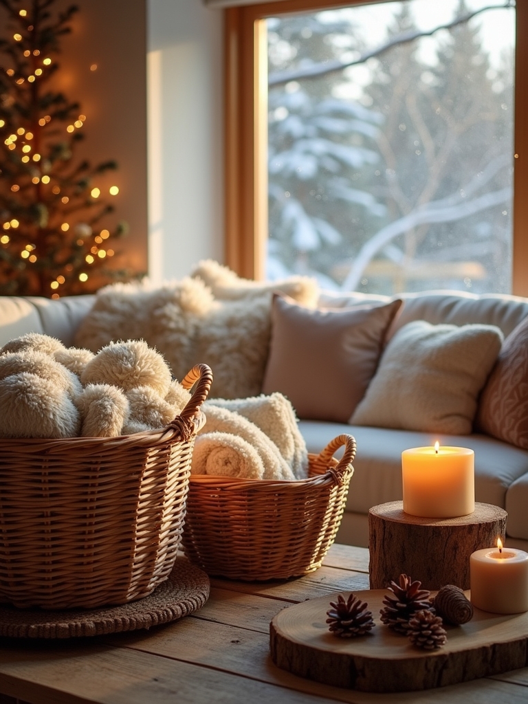 cozy decorative basket organization