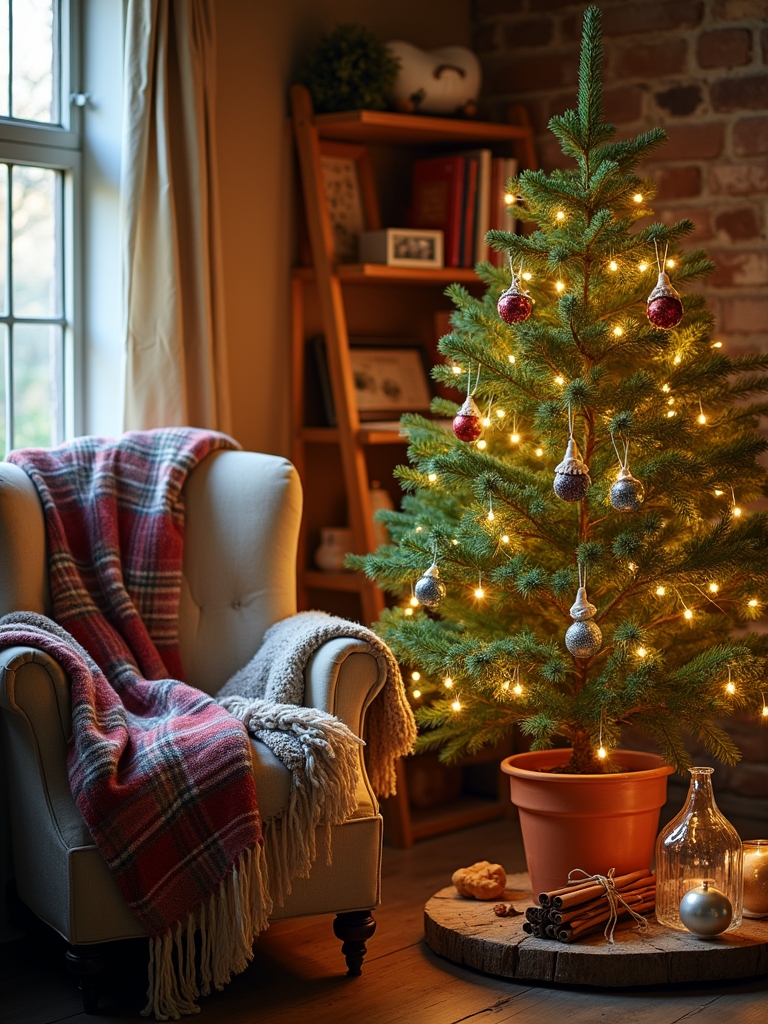 cozy holiday potted evergreens