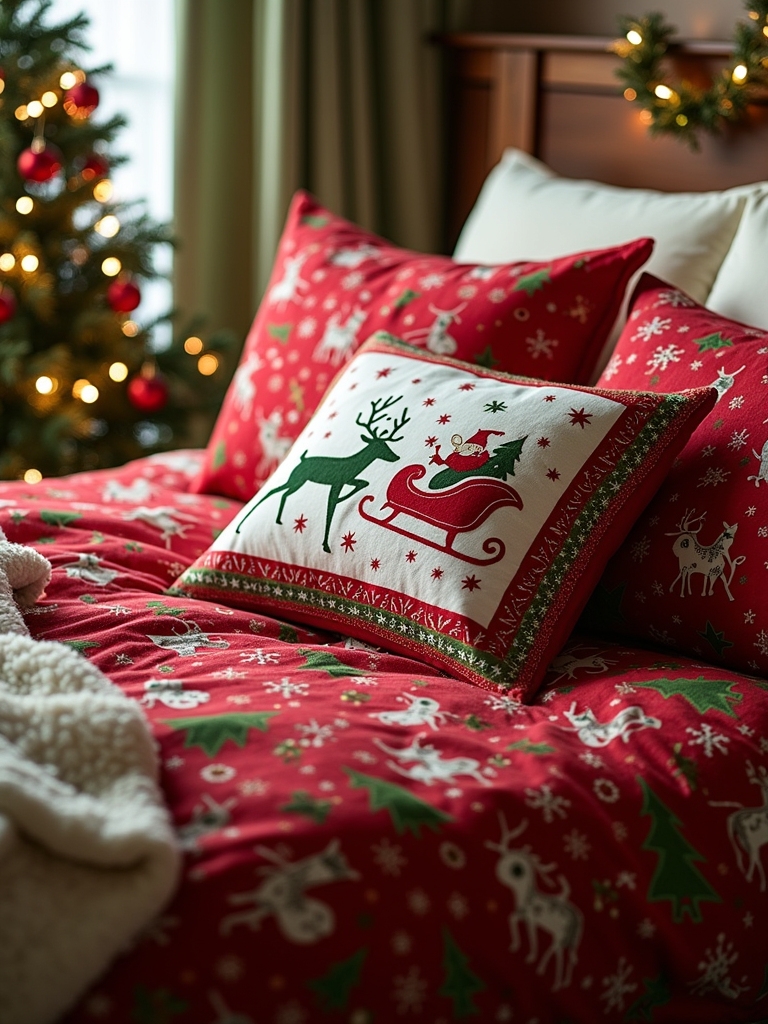 cozy holiday themed bed sheets