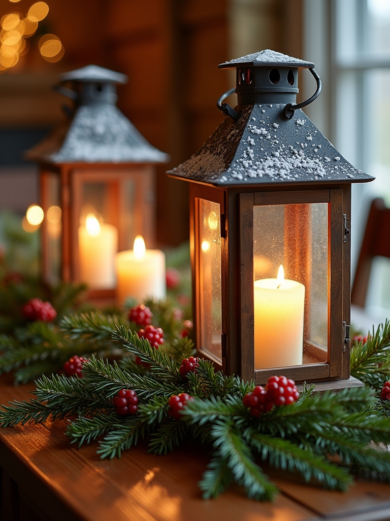 cozy lanterns with pine