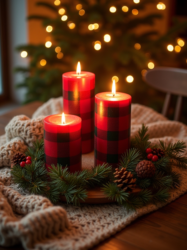 cozy plaid candle decor