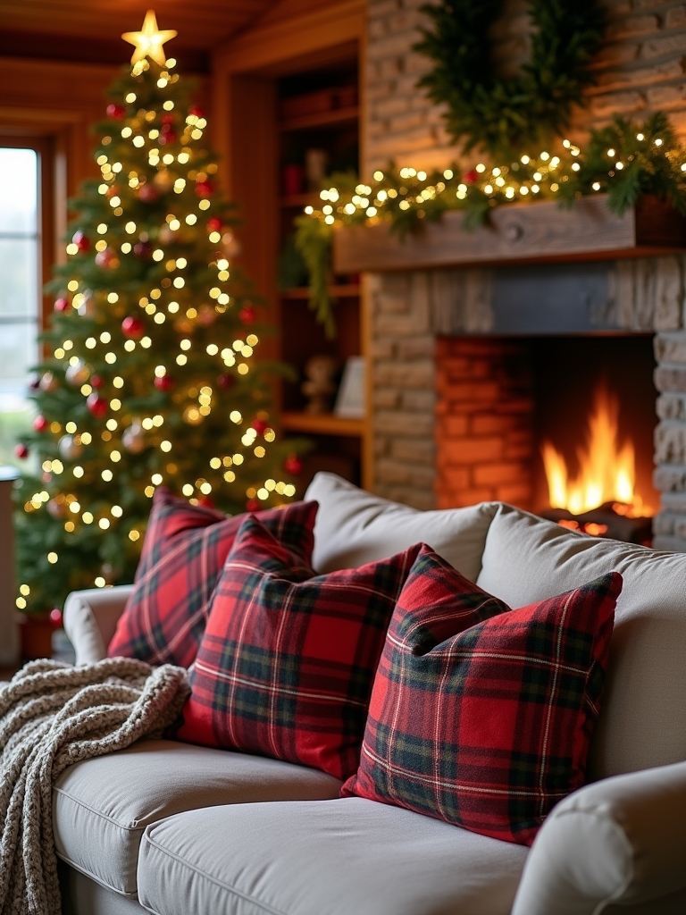 cozy plaid farmhouse textiles