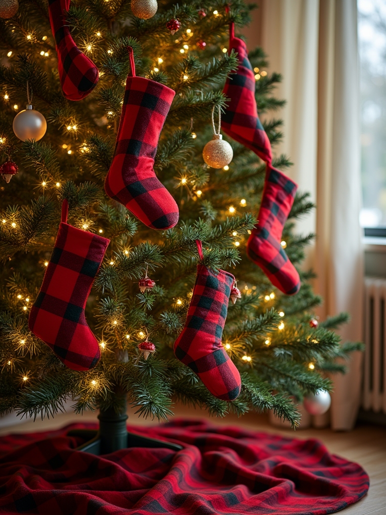cozy plaid stockings decor