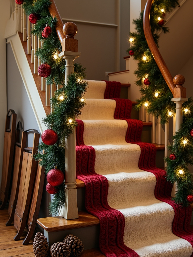 cozy staircase sweater decor