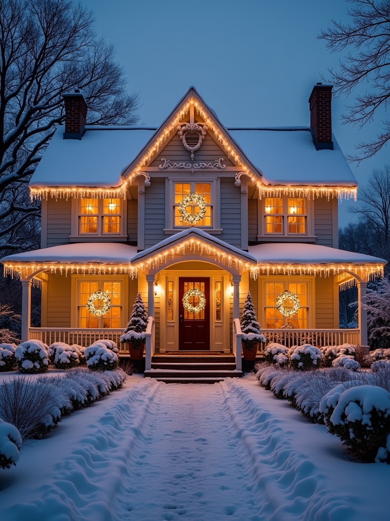elegant holiday roofline lighting