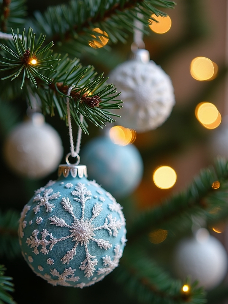 embroidered festive snowflake ornaments