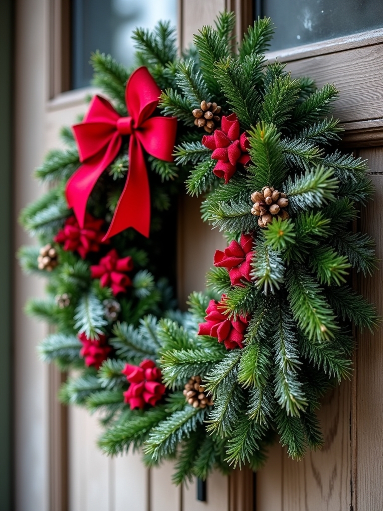 evergreen wreaths with bows