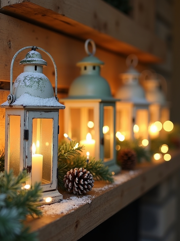 farmhouse lanterns and fairy lights