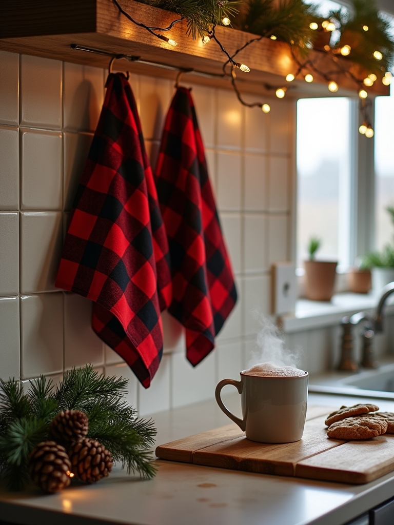 festive buffalo check towels